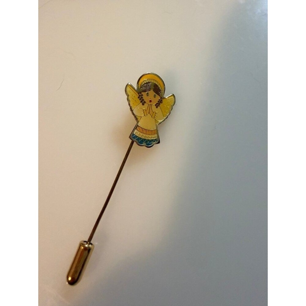 Vintage 1960s Taiwan Angel Enamel Stick Pin Brooch